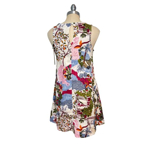 Nicole Miller Sleeveless A-Line Dress With Vibrant Tropical Print 100% Linen XS - Picture 3 of 7